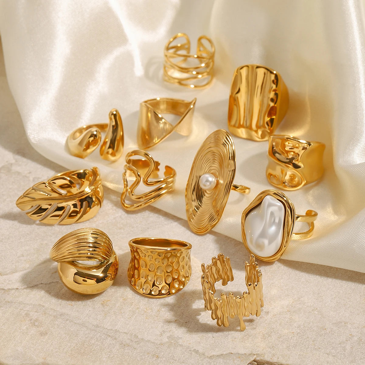 Pearl Statement Ring Stack — Stainless Steel · PS240