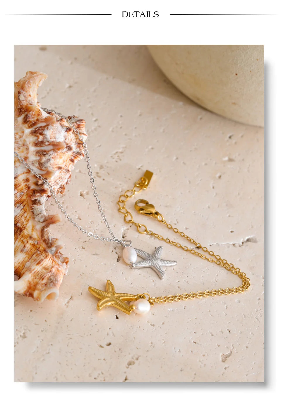 Freshwater pearl star geometric bracelet in gold-plated stainless steel with freshwater pearl.