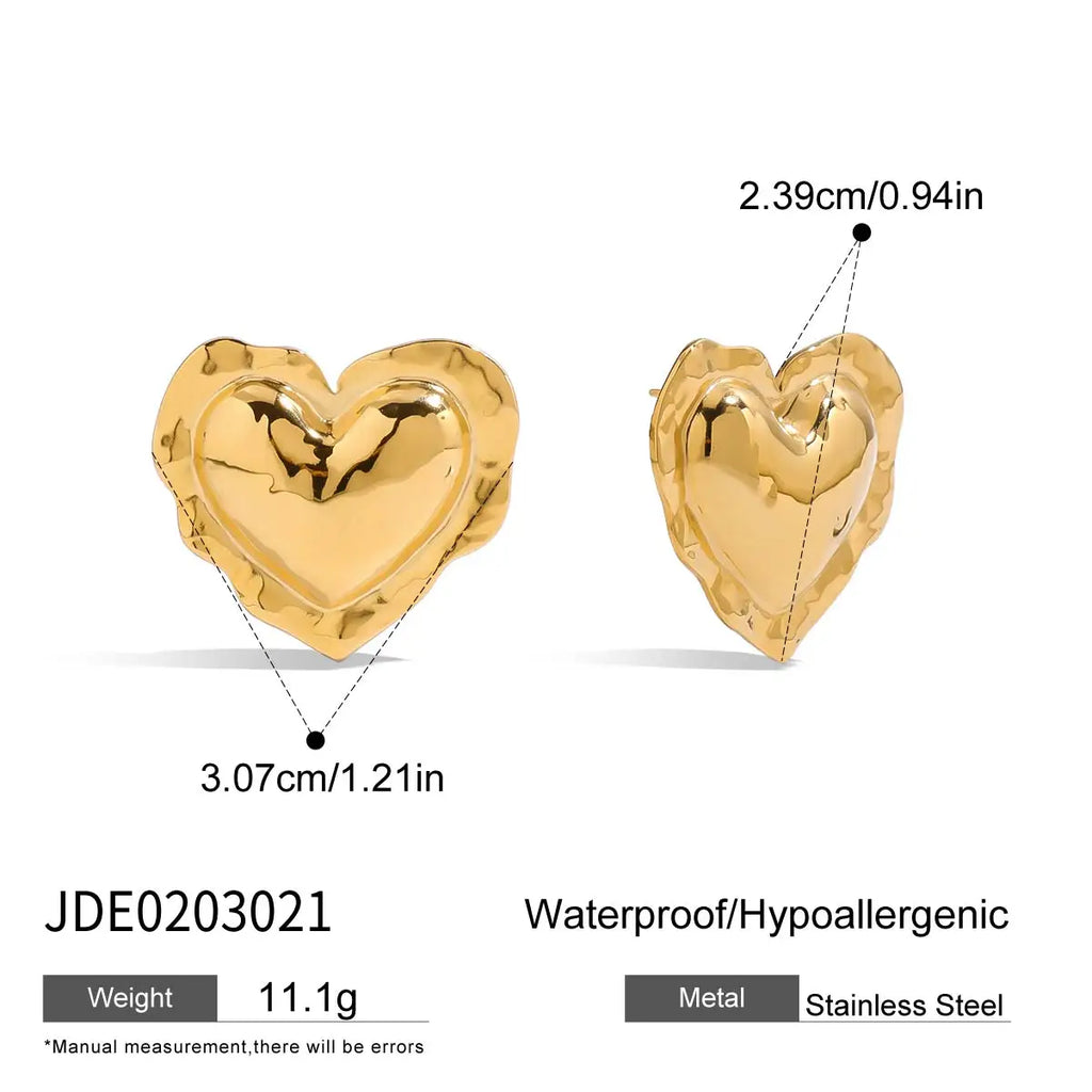 Two-Tone Puffy Heart Earrings — Stainless Steel · PS062