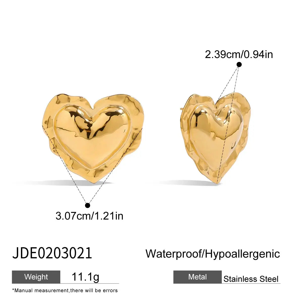 Two-Tone Puffy Heart Earrings — Stainless Steel · PS062