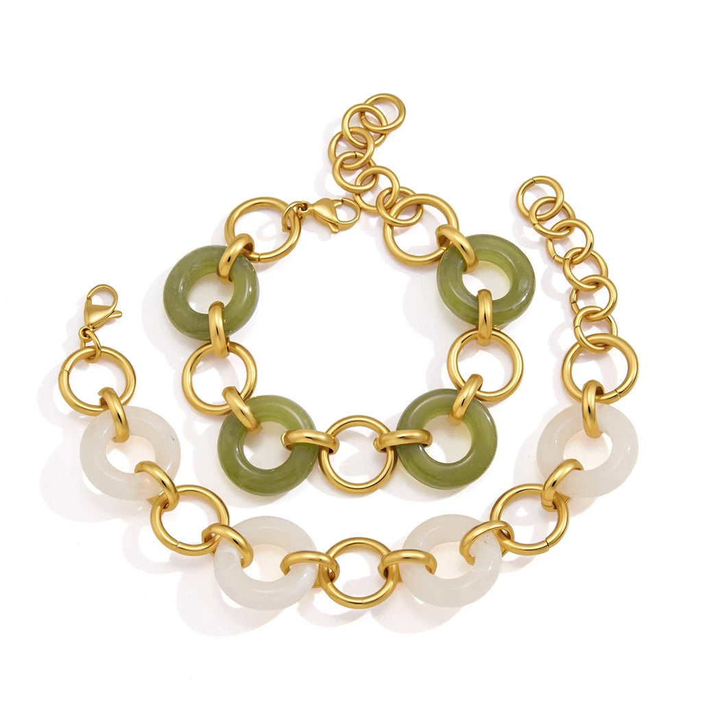 White Green Resin Bracelet — Stainless Steel · PS379