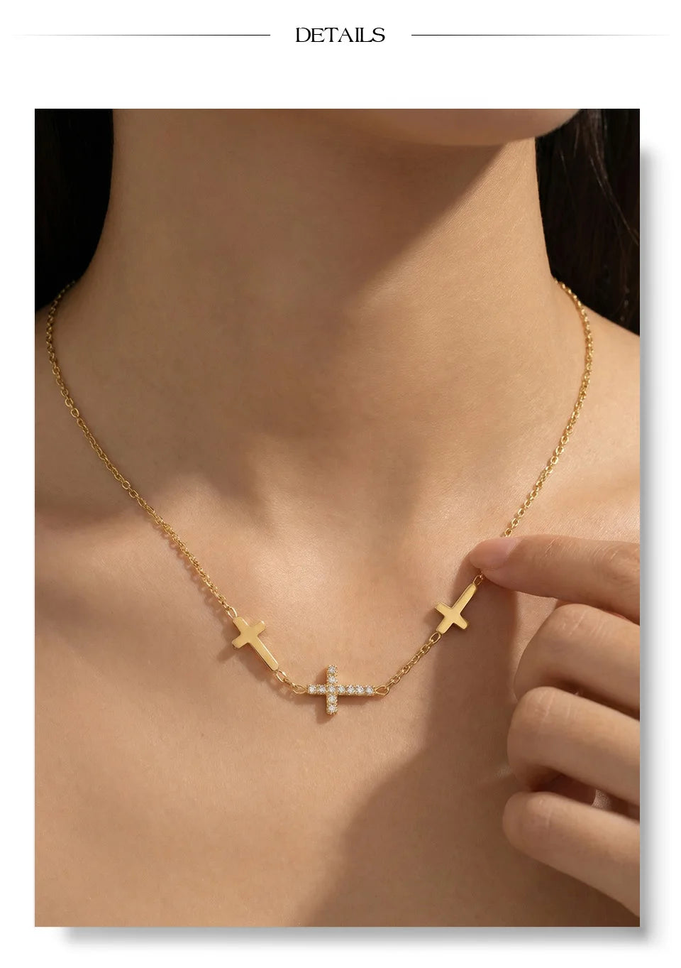 Cubic zirconia cross geometric necklace in gold-plated stainless steel with cubic zirconia.