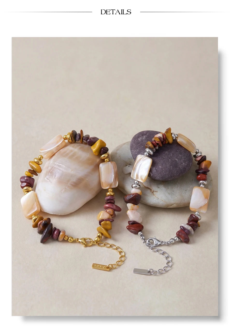Shell Natural Stone Geometric Bracelet — Gold-Plated Stainless Steel with Natural Stone and Shell · PS1168