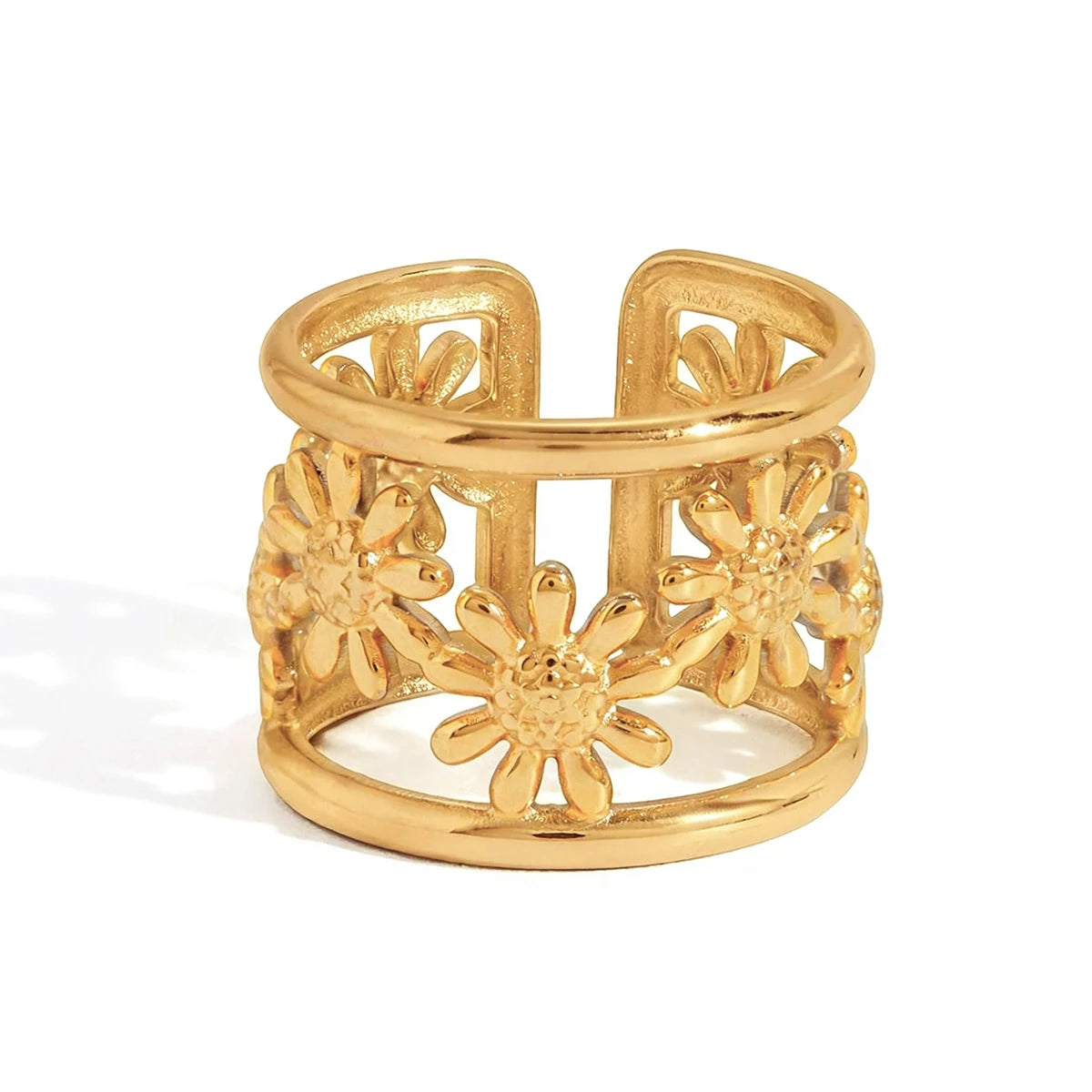 Floral Band Ring Stack — Stainless Steel · PS231