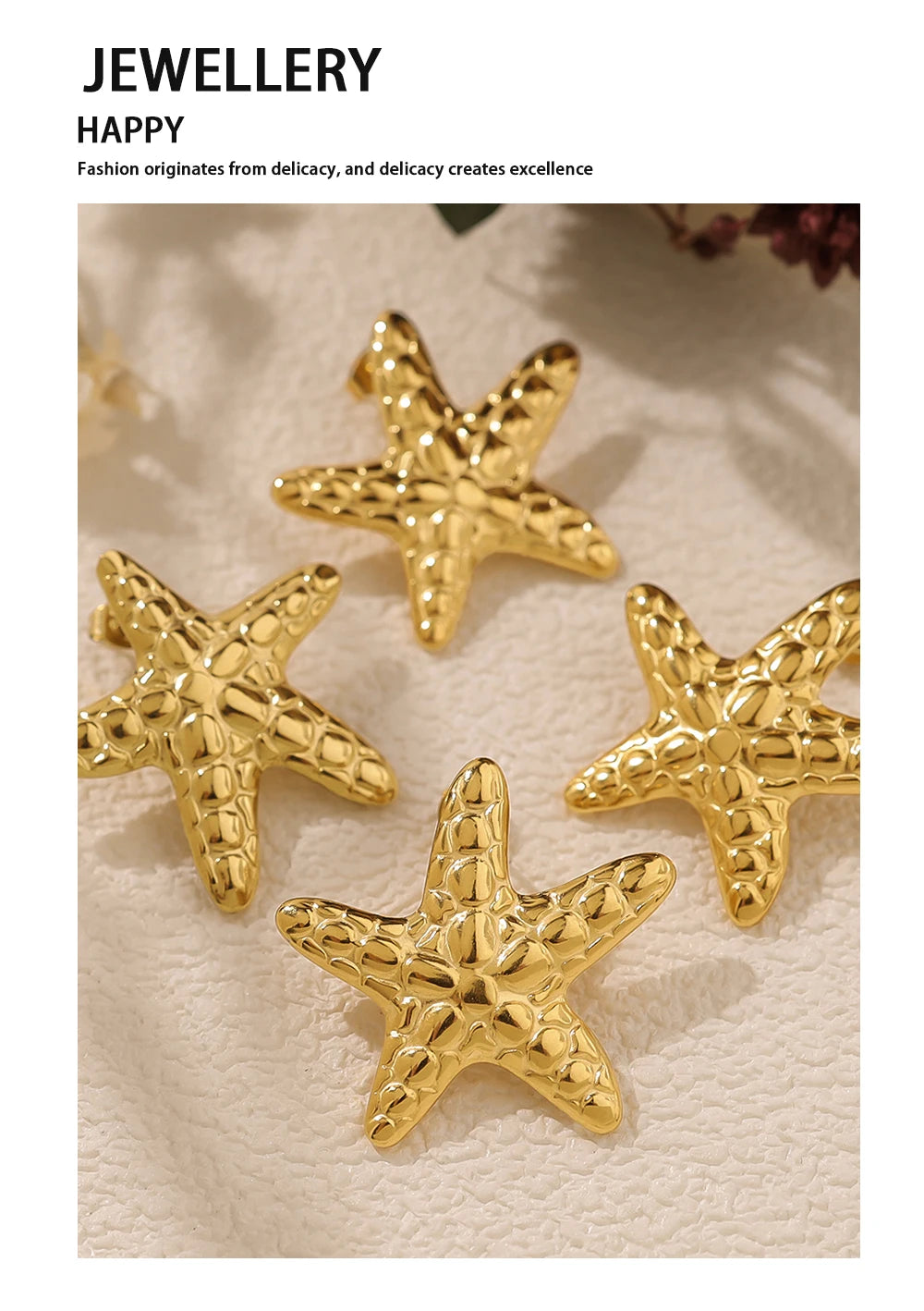 Drop Earrings Irregular Star Metal Starfish — 316L Stainless Steel · PS420