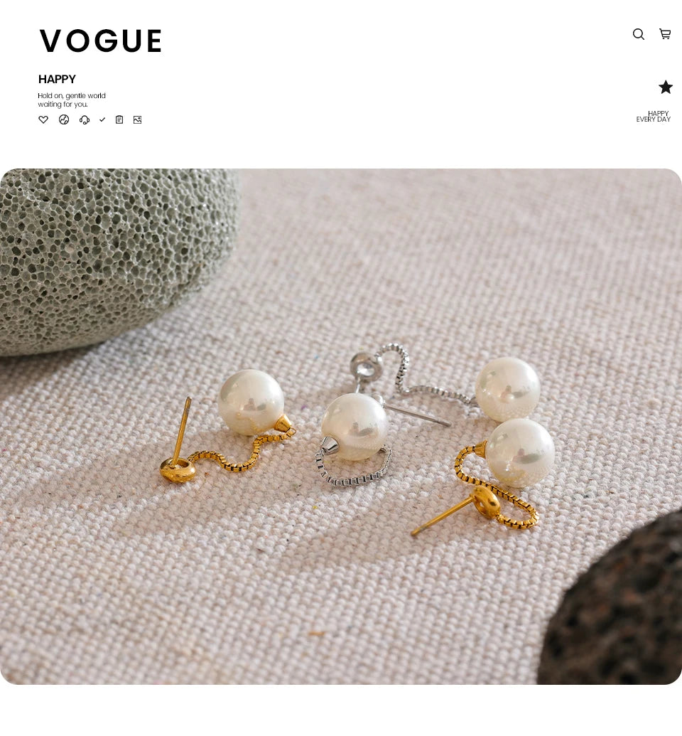 Pearl Geometric Chain Earrings — Gold-Plated Stainless Steel with Pearl · PS1602