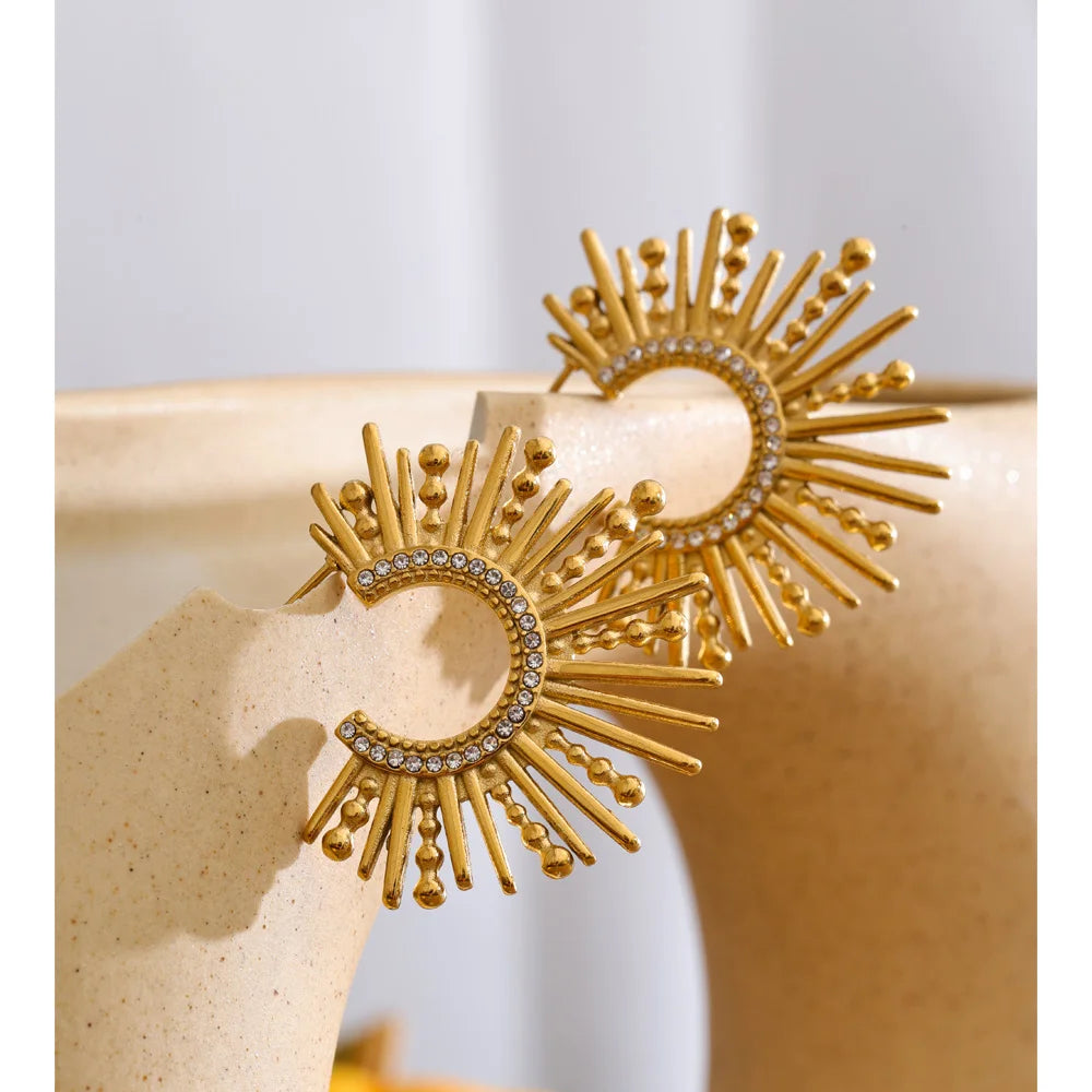 Cubic Zirconia Geometric Earrings — Gold-Plated Stainless Steel with Cubic Zirconia · PS1178