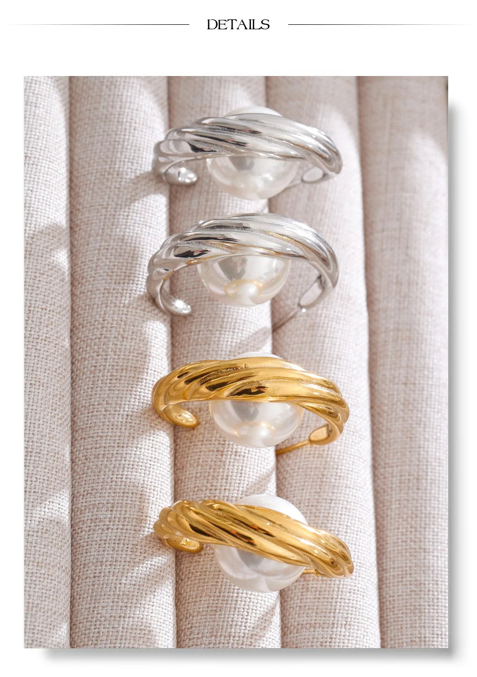 Pearl geometric earrings in gold-plated stainless steel with pearl.