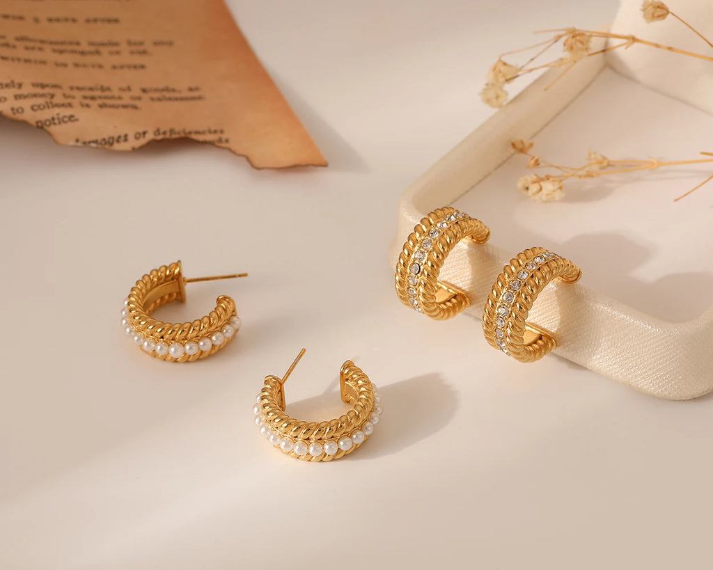 Pearl Huggie Hoop Earrings — Stainless Steel · PS333