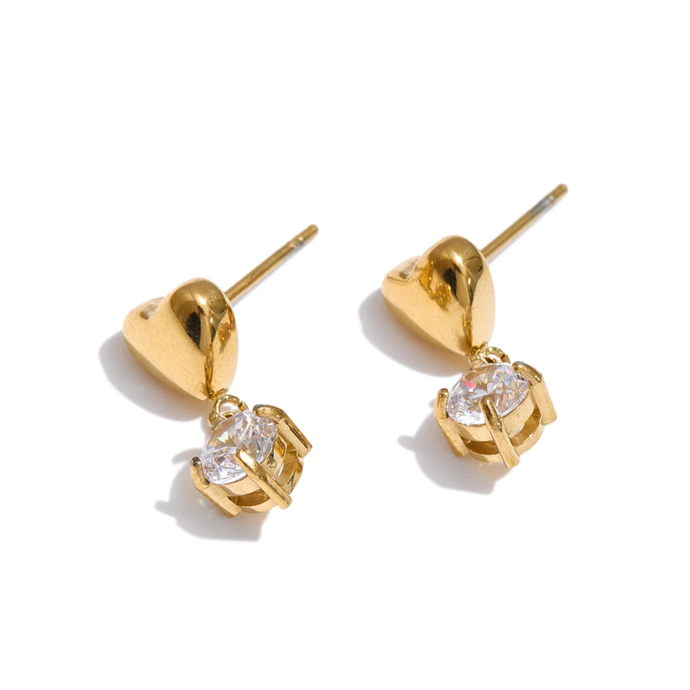 Cubic Zirconia Heart Earrings — Gold-Plated Stainless Steel with Cubic Zirconia · PS1244
