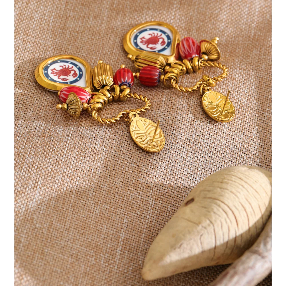Enamel Heart Geometric Earrings — Gold-Plated Stainless Steel with Enamel · PS1026