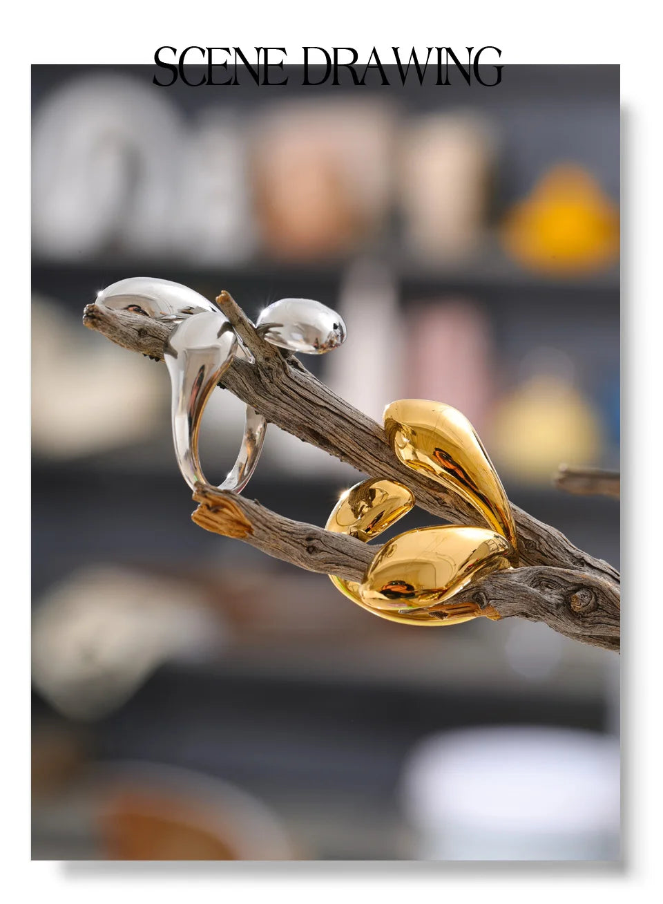 Geometric ring in gold-plated stainless steel.
