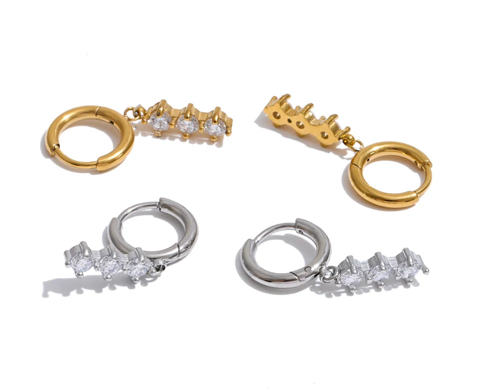 Cubic Zirconia Geometric Earrings — Gold-Plated Stainless Steel with Cubic Zirconia · PS1327