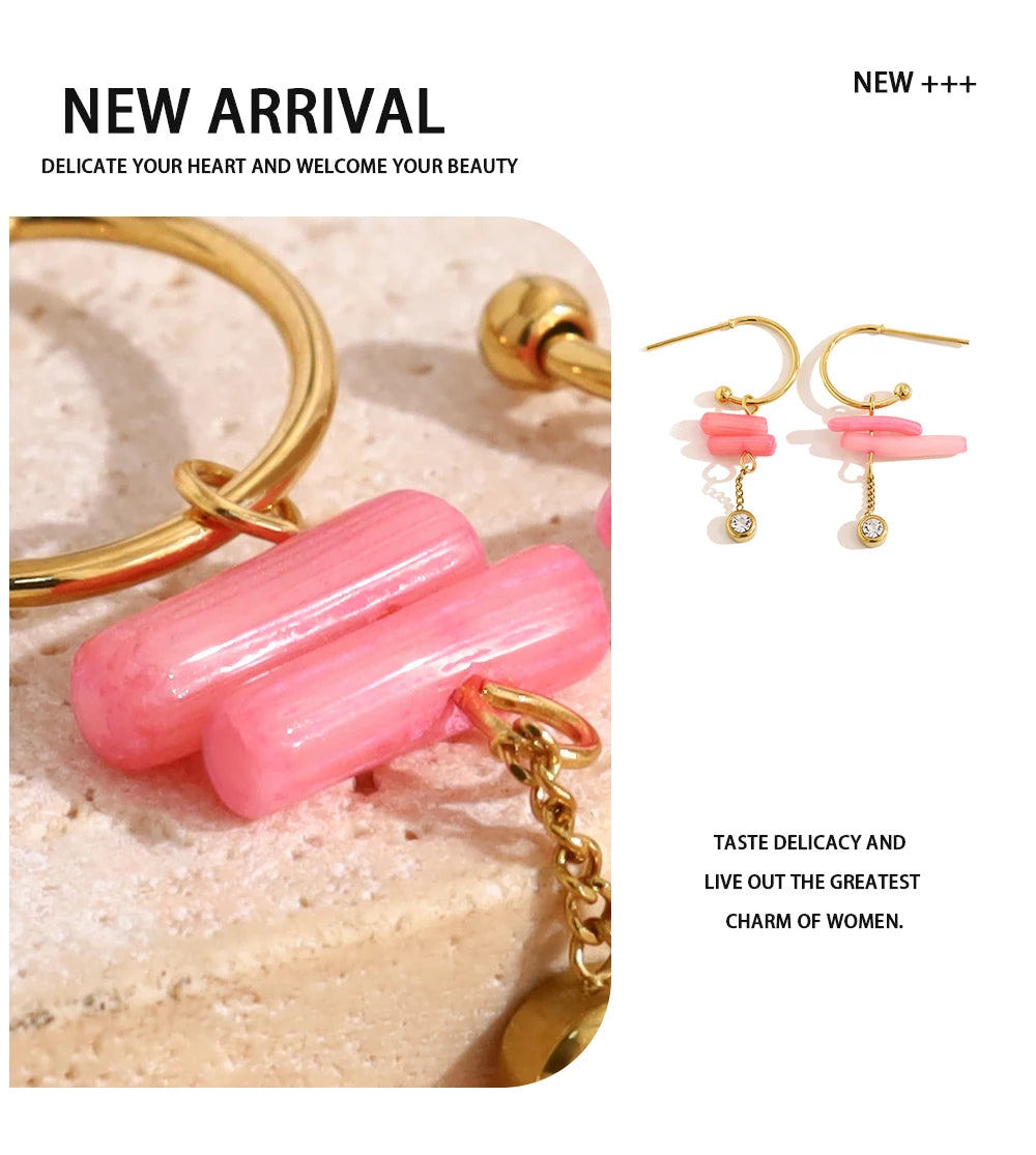 Pink Coral Dangle Earrings — 316L Stainless Steel · PS405