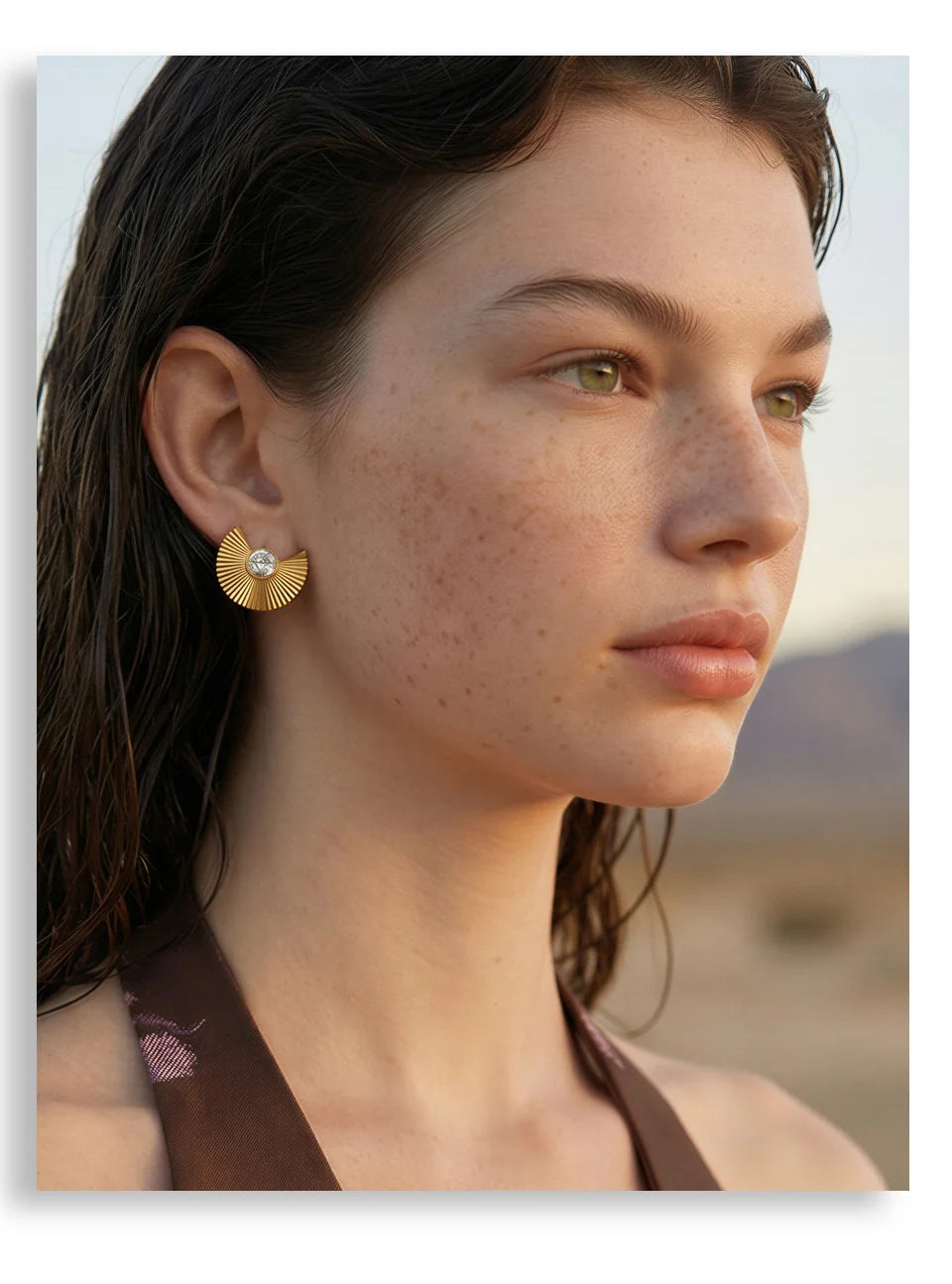 Cubic Zirconia Geometric Earrings — Gold-Plated Stainless Steel with Cubic Zirconia · PS1101