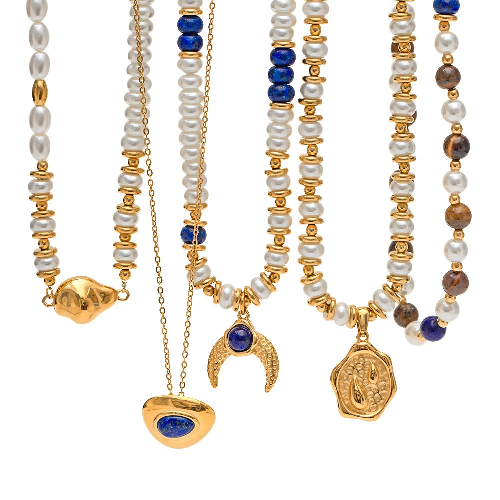 Pearl Coin Charm Necklace — Stainless Steel · PS173
