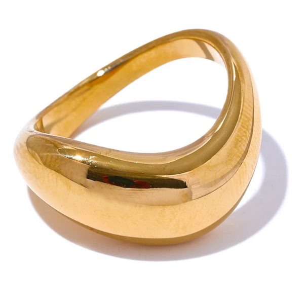 Gold-plated stainless steel ring with a large oval shape.