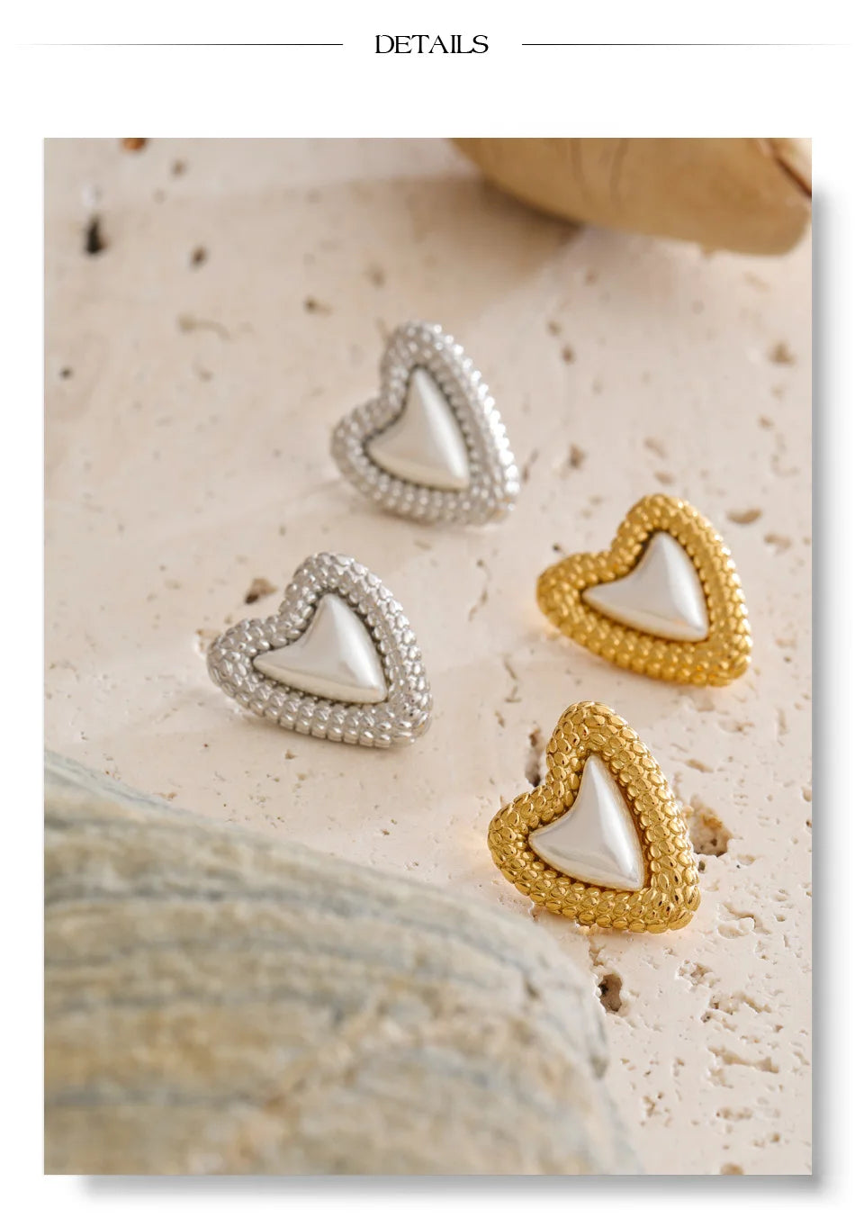 Pearl heart earrings in gold-plated stainless steel with pearl.