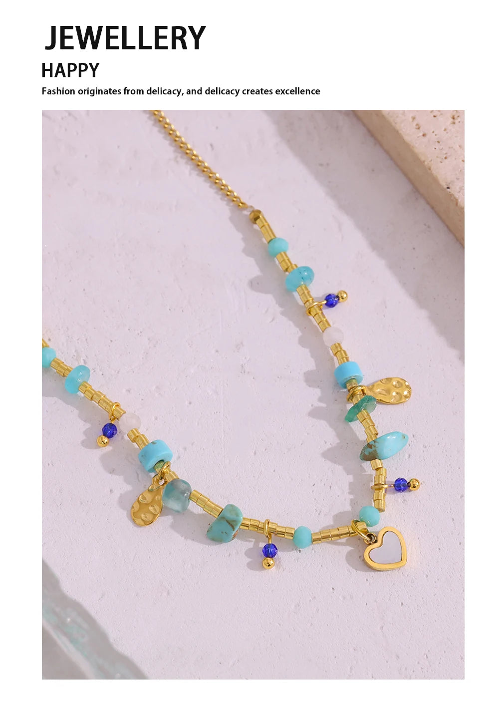 Boho Natural Stone Necklace Vintage Ethnic — 316L Stainless Steel · PS471
