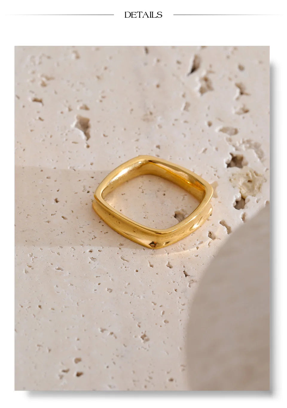 Minimalist geometric ring in 18K gold-plated stainless steel.