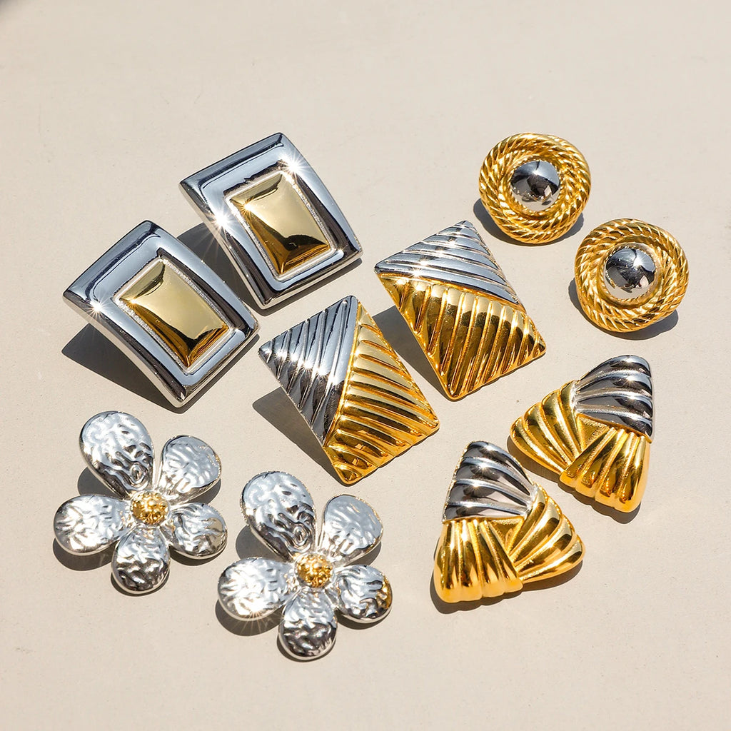 Two-Tone Statement Earrings — Stainless Steel · PS127