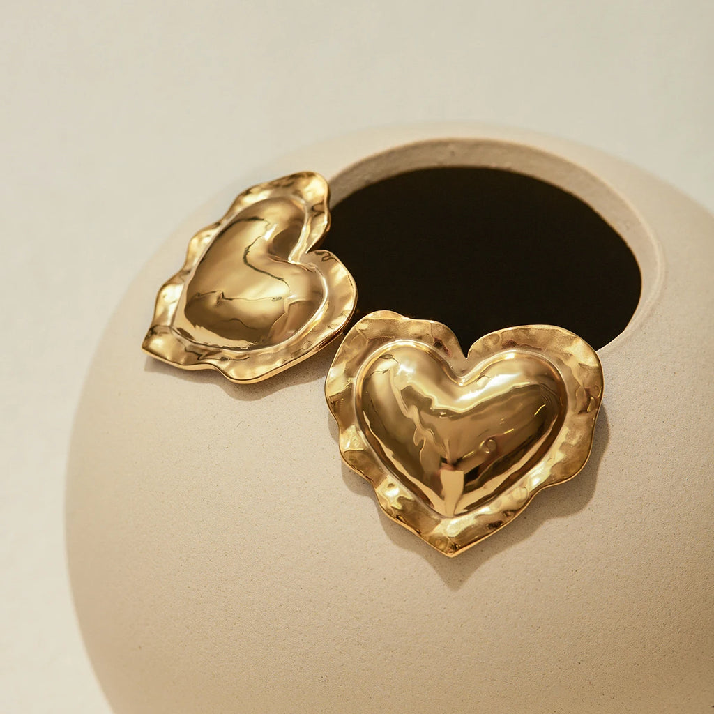 Two-Tone Puffy Heart Earrings — Stainless Steel · PS062