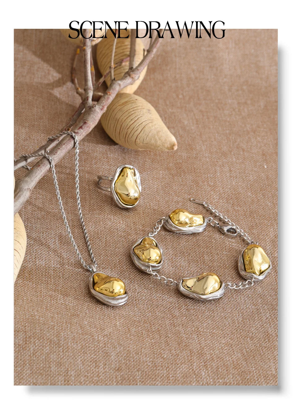 Pearl beaded geometric necklace in gold-plated stainless steel with pearl.
