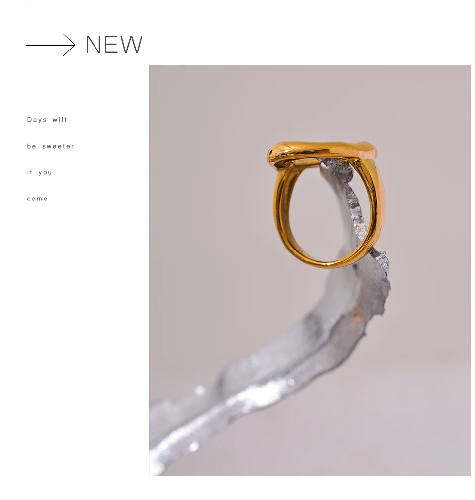 Minimalist geometric ring in 18K gold-plated stainless steel.