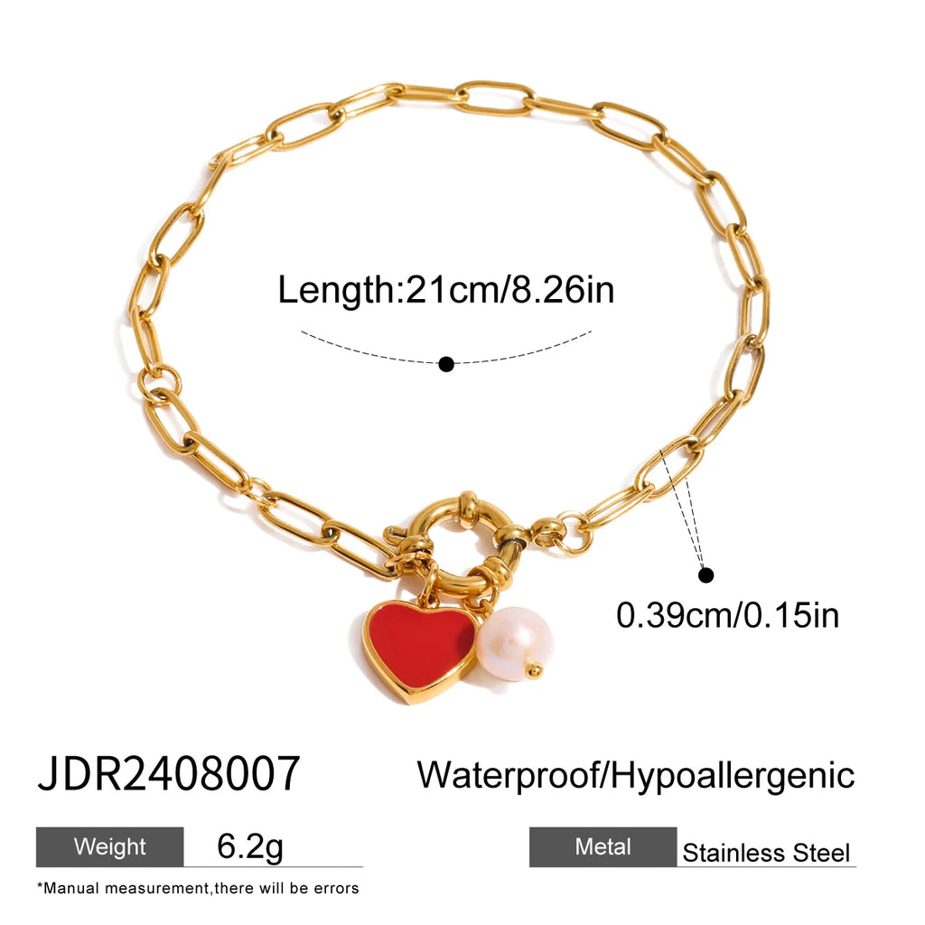 Heart Pearl Chain Bracelet — Stainless Steel · PS032