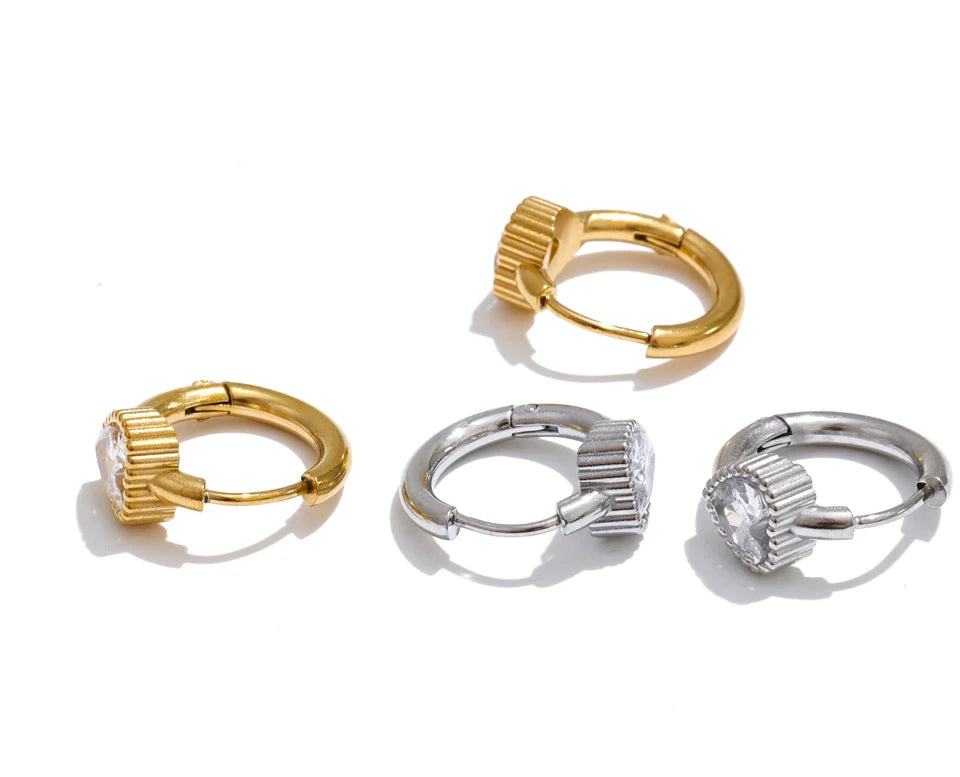Cubic Zirconia Heart Earrings — 14K Gold-Plated Stainless Steel with Cubic Zirconia · PS1419