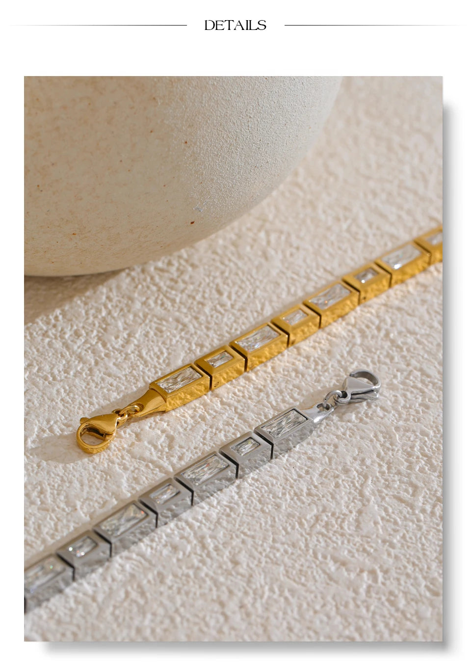 Cubic Zirconia Geometric Chain Bracelet — Gold-Plated Stainless Steel with Cubic Zirconia · PS1955