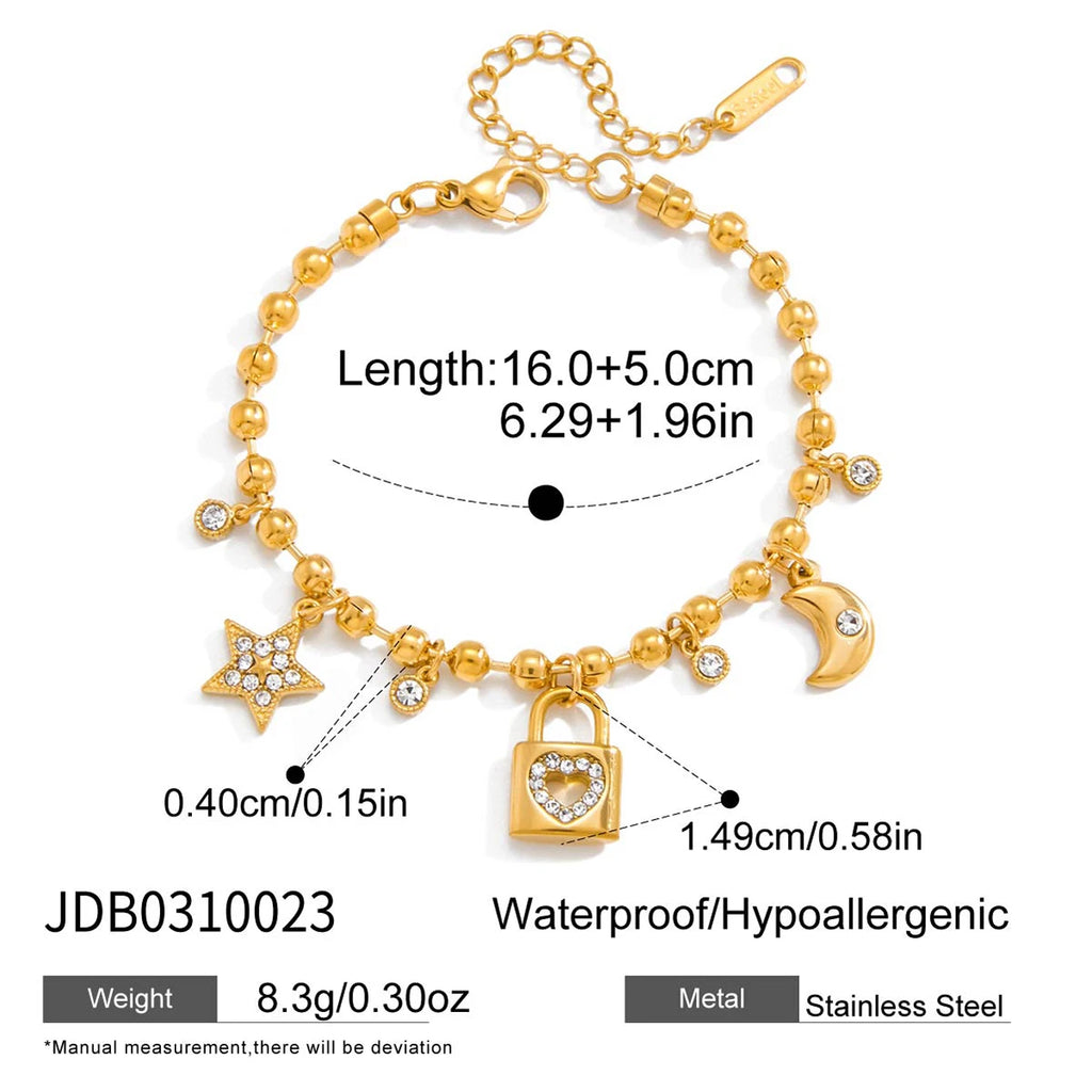 Star Lock Charm Bracelet Stack — Stainless Steel · PS045