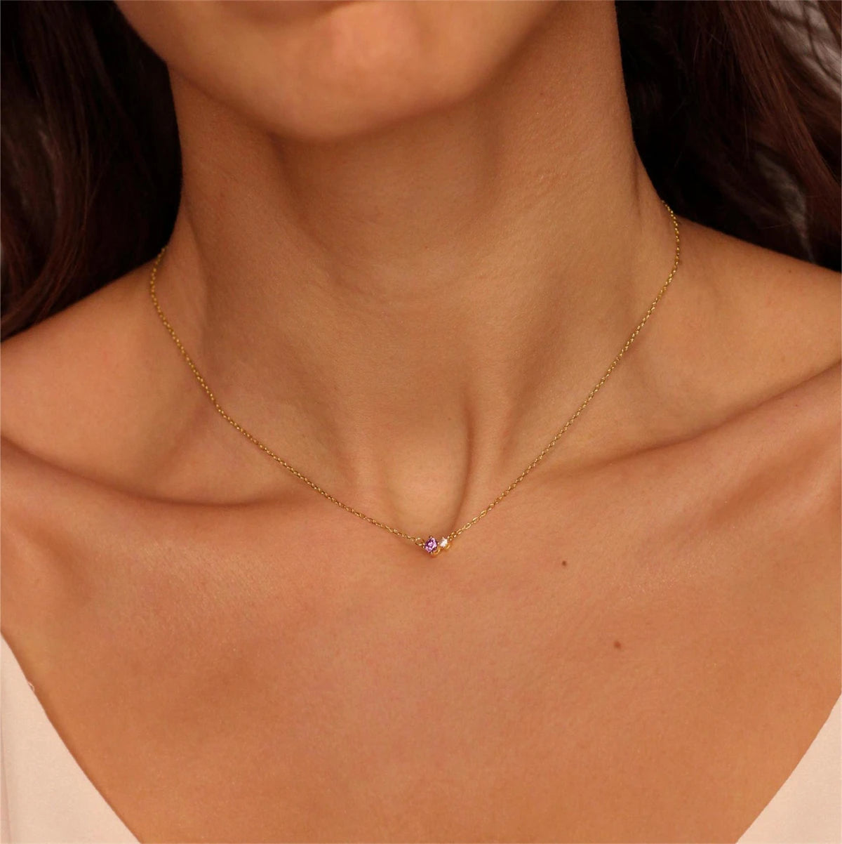 Titanium Steel 12 Birthday Stone Zircon Vintage Art Necklace Collar Chain High Color Protection 18K Gold Plated Necklace