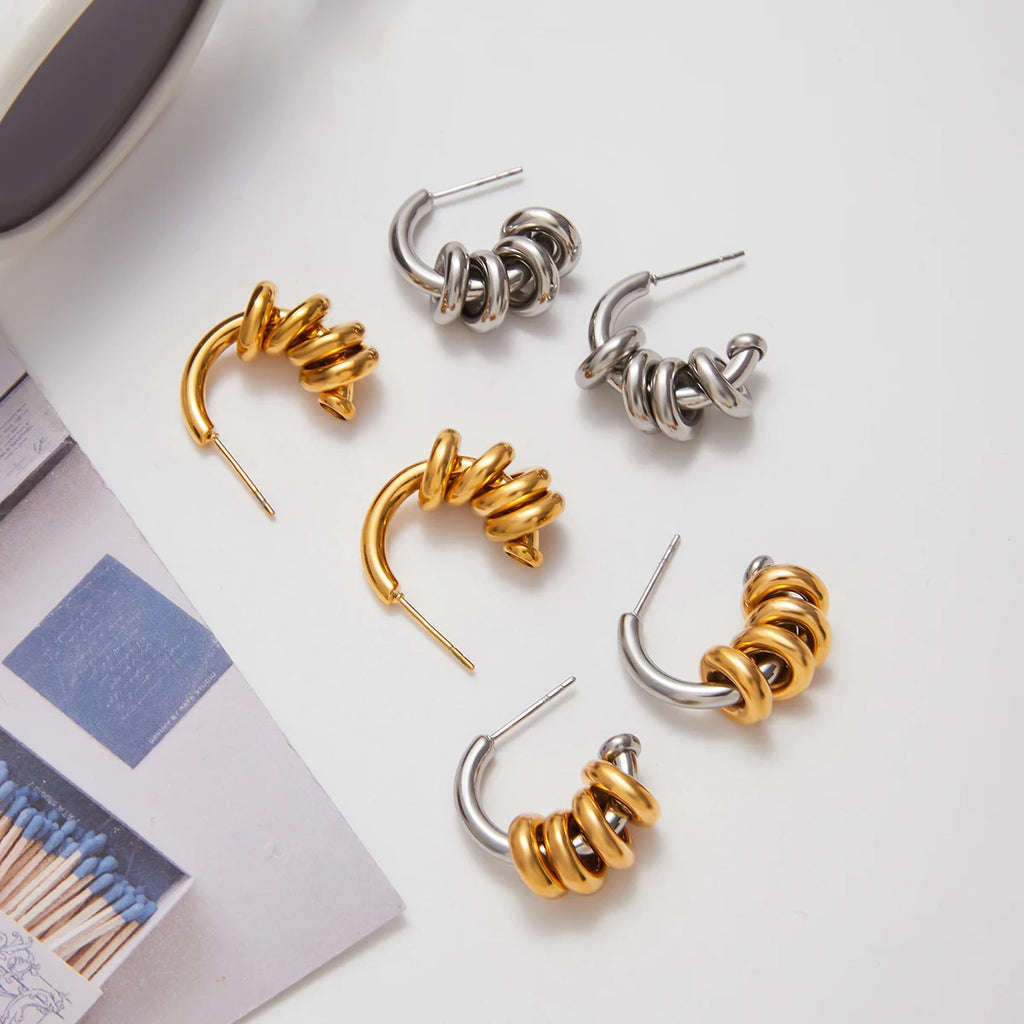 Two-Tone C-Shaped Hoop Earrings — Stainless Steel · PS354