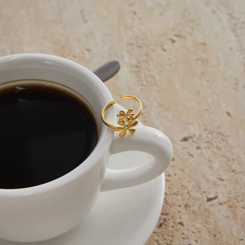 Flower Open Ring — Stainless Steel · PS308