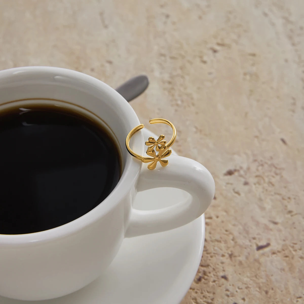 Flower Open Ring — Stainless Steel · PS308
