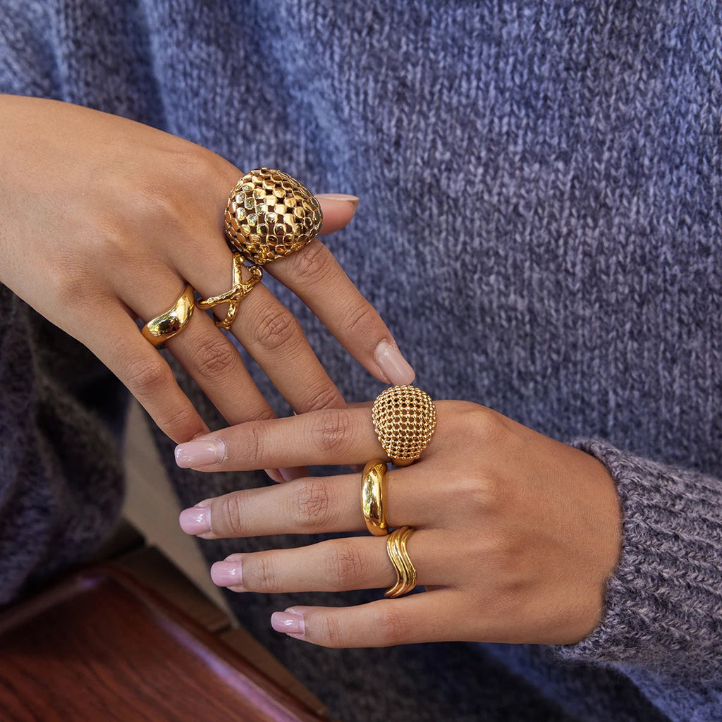 Chunky Gold Ring Stack — Stainless Steel · PS253