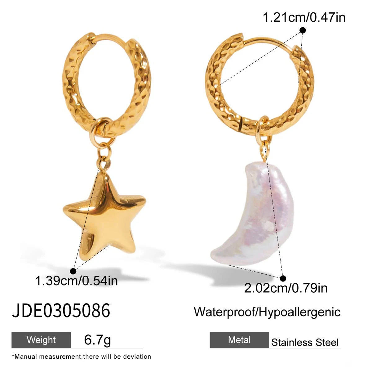 Waterdrop Pearl Heart Earrings — Stainless Steel · PS375