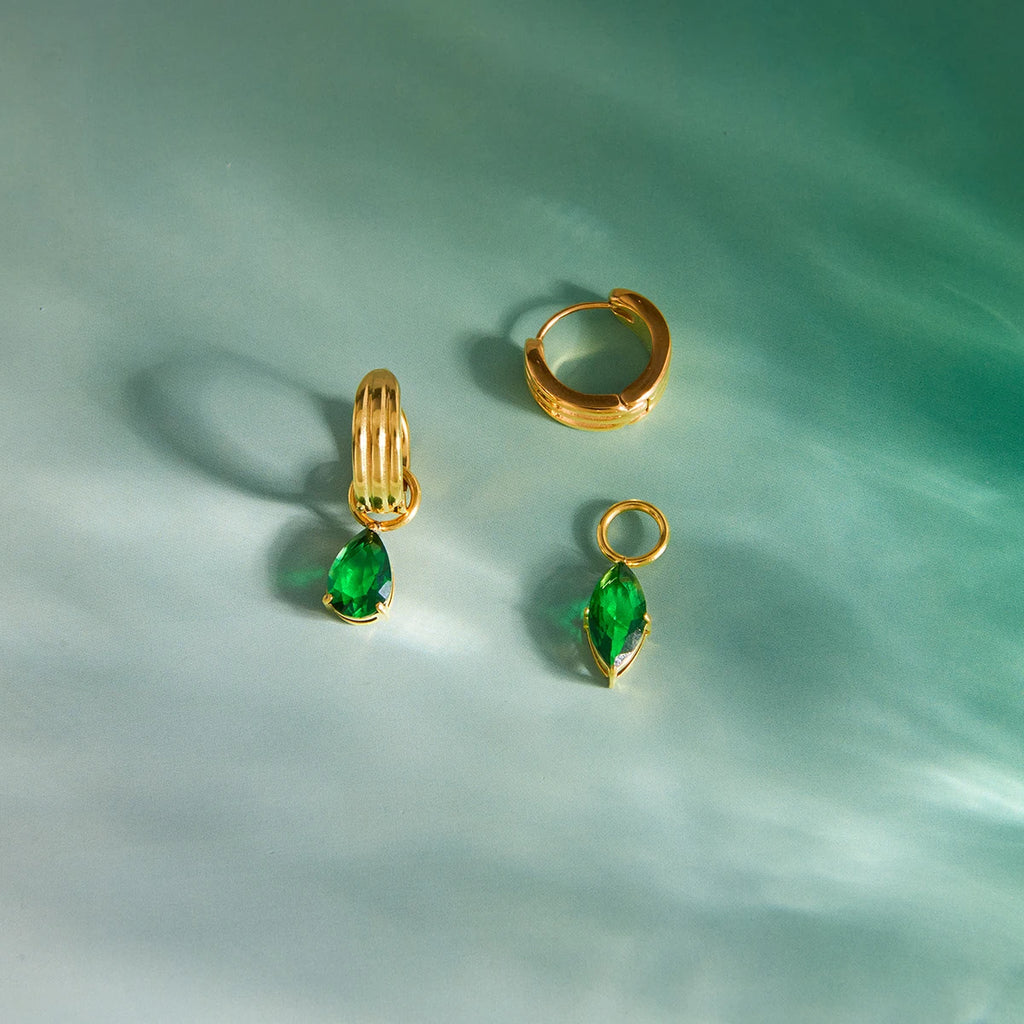 Green CZ Waterdrop Earrings — Stainless Steel · PS309