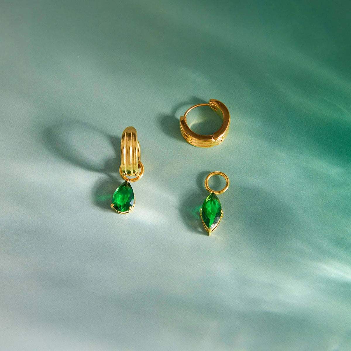 Green CZ Waterdrop Earrings — Stainless Steel · PS309