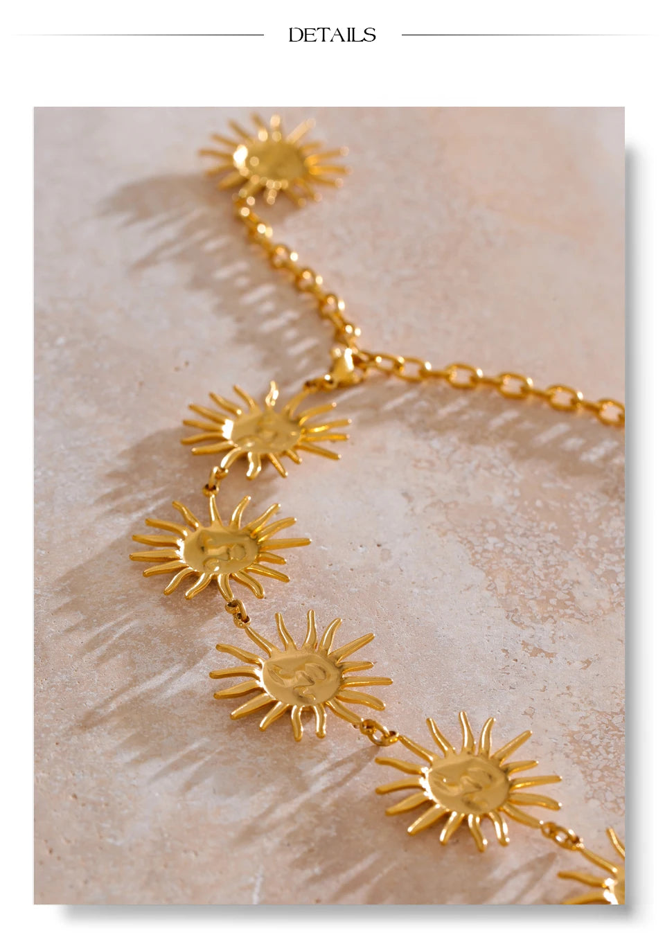 Sun geometric chain necklace in 18K gold-plated stainless steel.