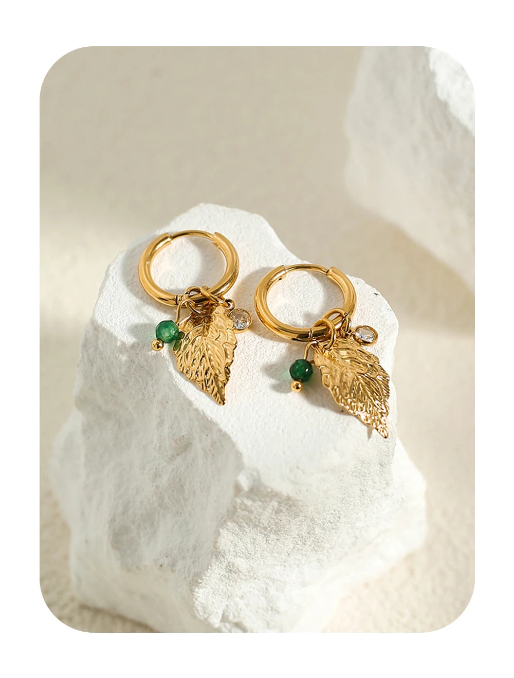 Hoop Earrings Metal Leaf Crystal Pendants — 316L Stainless Steel · PS457