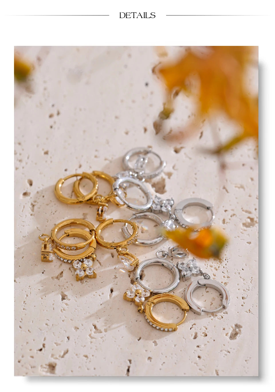 Cubic zirconia heart flower earrings in gold-plated stainless steel with cubic zirconia.