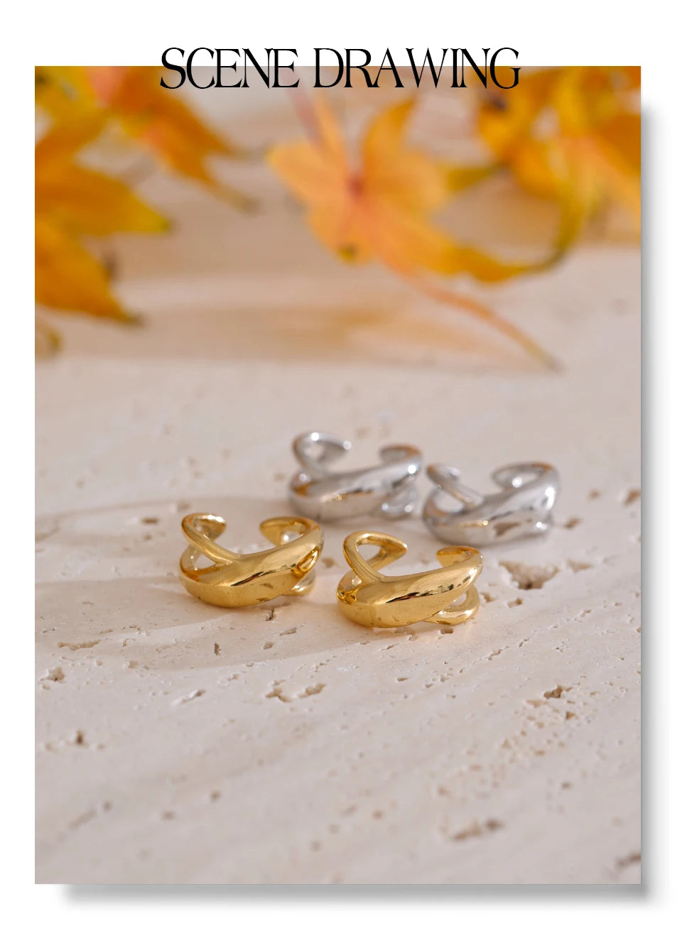 Geometric earrings in gold-plated 316L stainless steel.