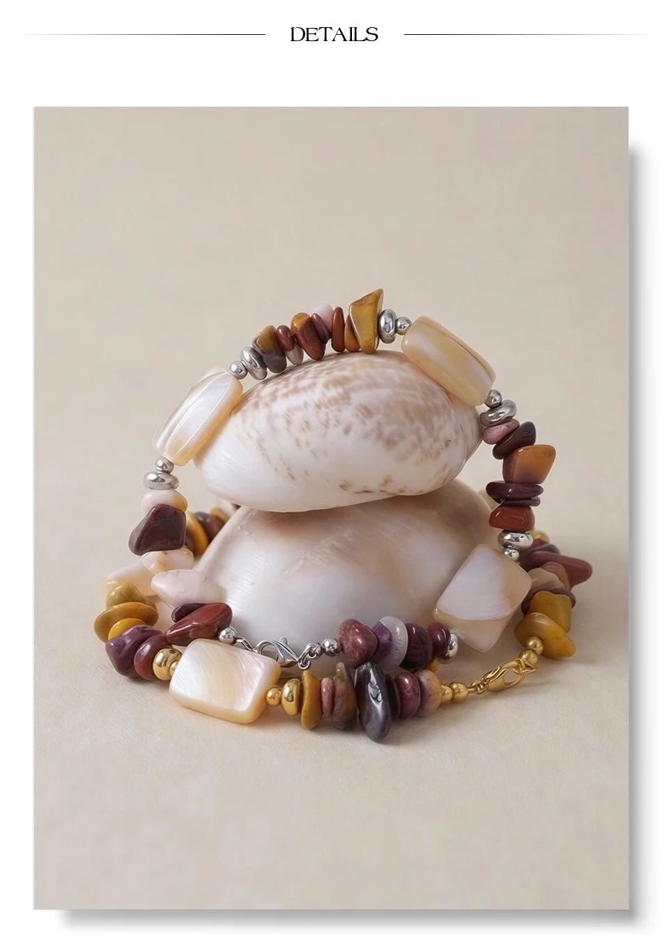 Shell Natural Stone Geometric Bracelet — Gold-Plated Stainless Steel with Natural Stone and Shell · PS1168