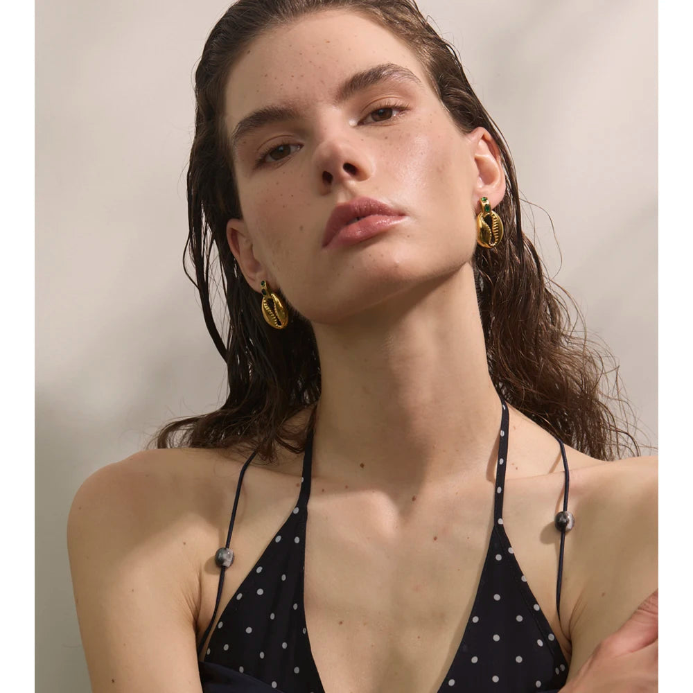 Blue Pearl Acrylic Earrings — Gold-Plated Stainless Steel with Pearl and Acrylic · PS2013