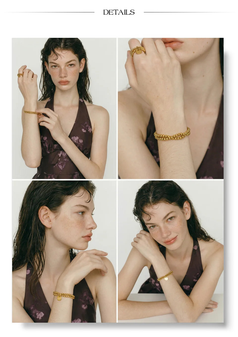 Beaded geometric bracelet in gold-plated stainless steel.