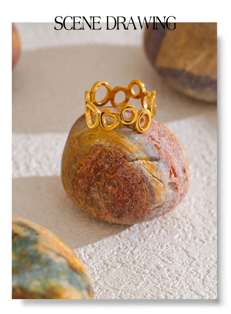 Geometric ring in 18K gold-plated stainless steel.