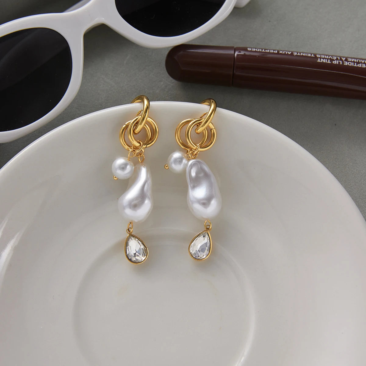 Baroque Pearl Drop Earrings — Stainless Steel · PS085
