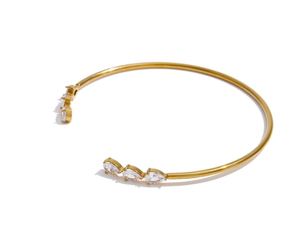 Cubic Zirconia Geometric Bracelet — Gold-Plated Stainless Steel with Cubic Zirconia · PS1316